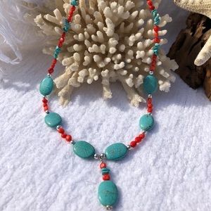 ❤️New Handcrafted Turquoise & Bamboo Coral Necklace